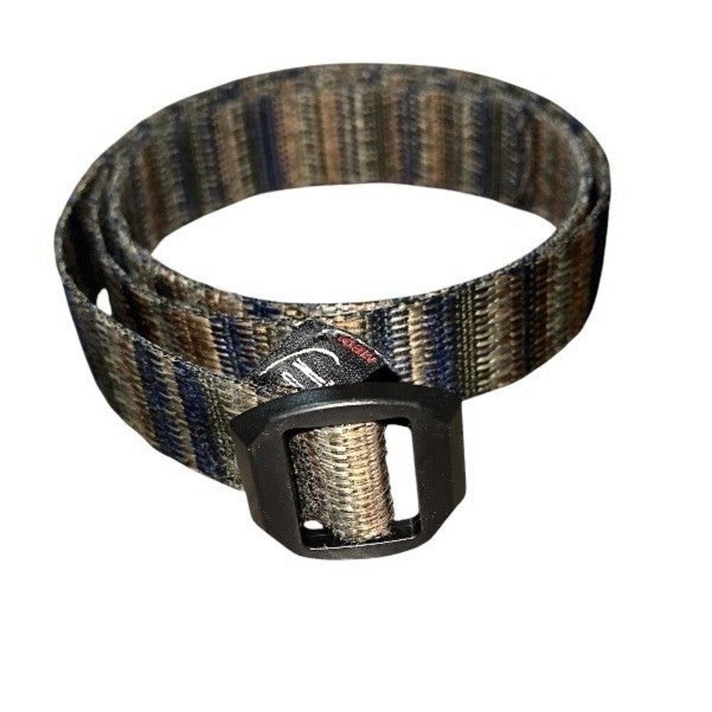 Vintage Bison Designs Striped Woven Web Belt Colorful Sz M USA 90s Outdoors